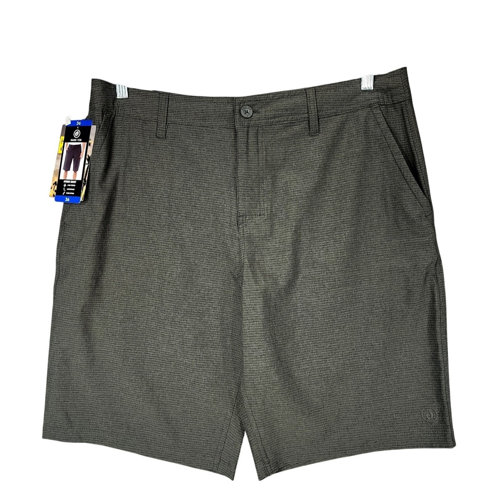 Hang Ten Hybrid Board Short 36 Men Gray Stripe Flat Front‎ Swim Golf 11" NEW